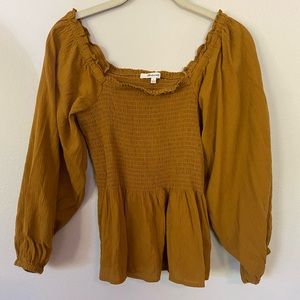 Madewell top in gold yellow. On or off the shoulder.
